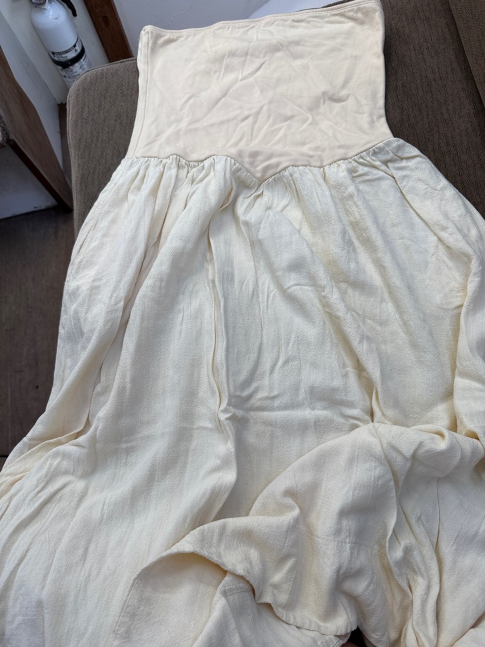 Strapless Cream Maxi Dress